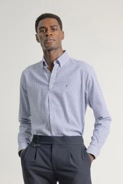 PuroEGO Camisas-Camisa xadrez de algodão slim Azul