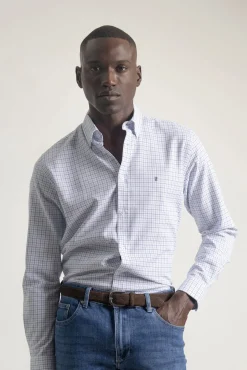 PuroEGO Camisas-Camisa xadrez de algodão slim fit Azul