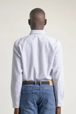 PuroEGO Camisas-Camisa xadrez de algodão slim fit Azul