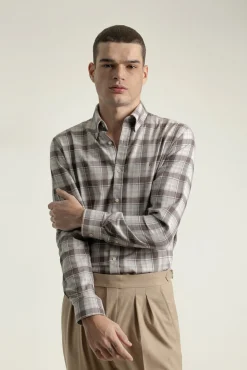 PuroEGO Camisas-Camisa xadrez de algodão slim fit Castanho