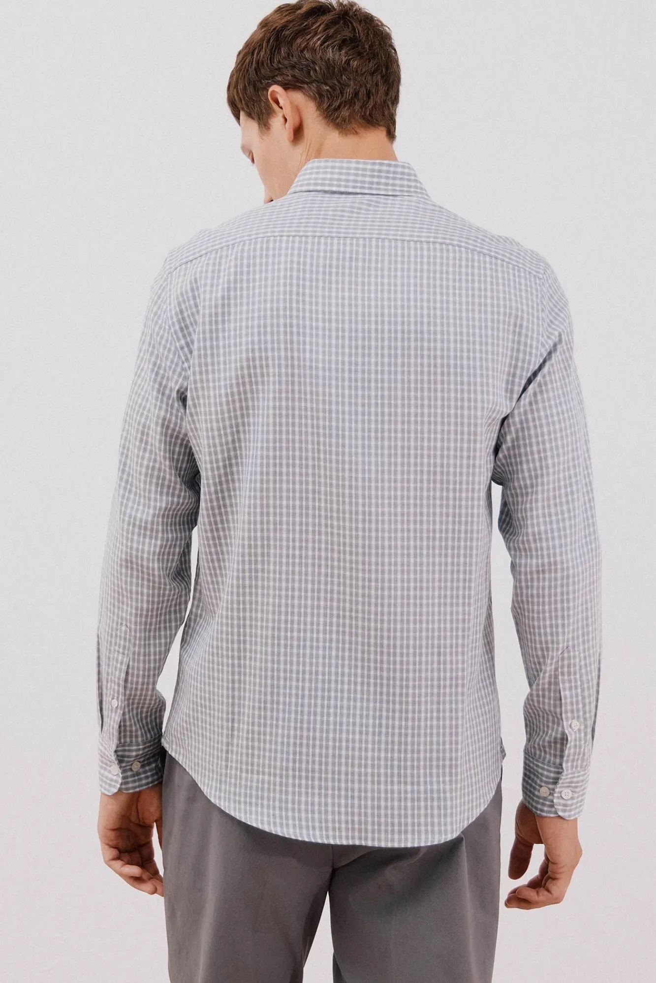 Cortefiel Camisas-Camisa xadrez de algodão tencel Cinzento