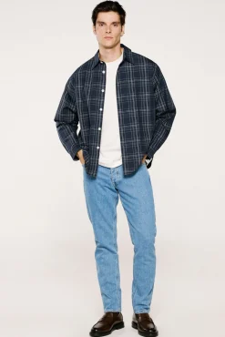 Selected Camisas-Camisa xadrez de popelina Azul