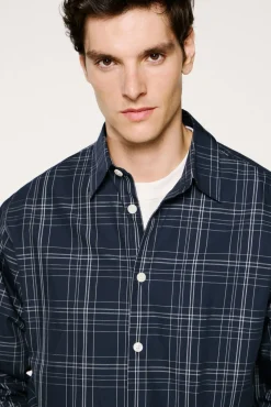 Selected Camisas-Camisa xadrez de popelina Azul