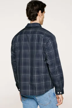 Selected Camisas-Camisa xadrez de popelina Azul