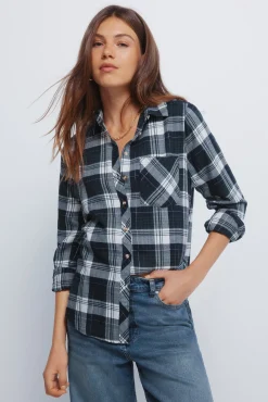 Springfield Blusas-Camisa xadrez lurex com bolso verde