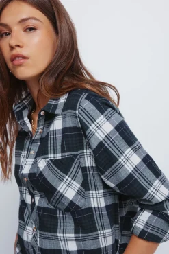 Springfield Blusas-Camisa xadrez lurex com bolso verde