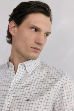 Pedro del Hierro Camisas-Camisa xadrez Oxford sem passar a ferro Ecru