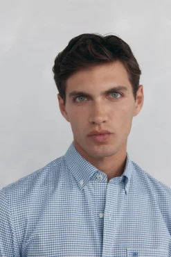 Pedro del Hierro Camisas-Camisa xadrez Oxford sem passar a ferro Azul