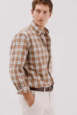 Cortefiel Camisas-Camisa xadrez popelina Laranja