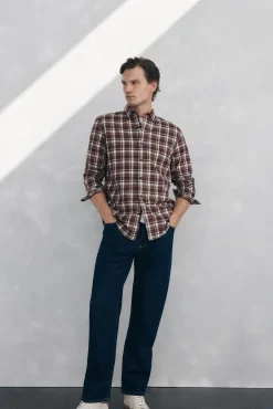 Pedro del Hierro Camisas-Camisa xadrez tencel Bordeaux