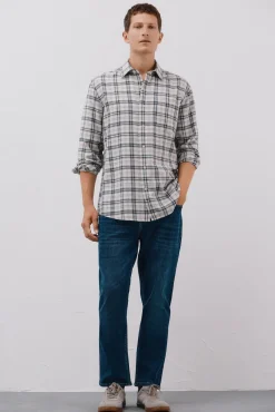 Cortefiel Camisas-Camisa xadrez tencel Ecru