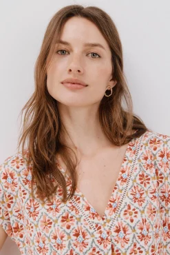 Cortefiel T-Shirts-Camiseta bico com detalhe de renda Multicolorido