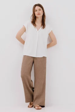 Cortefiel T-Shirts-Camiseta bico com detalhe de renda Branco