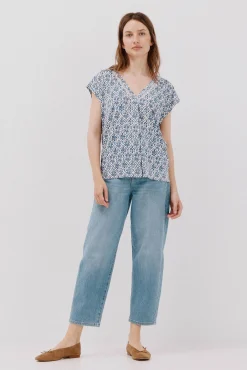 Cortefiel T-Shirts-Camiseta bico com detalhe de renda Azul