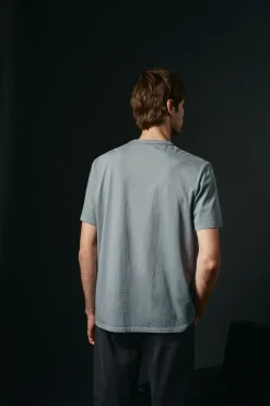 OOTO T-Shirts-Camiseta básica com bordado de avião Azul