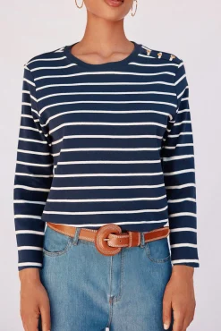 Cortefiel T-Shirts-Camiseta básica com botões dourados Azul