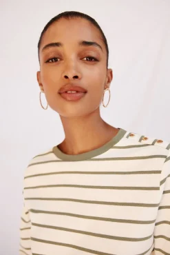 Cortefiel T-Shirts-Camiseta básica com botões dourados Verde