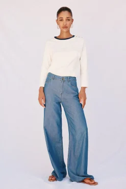 Cortefiel T-Shirts-Camiseta básica com botões dourados Ecru