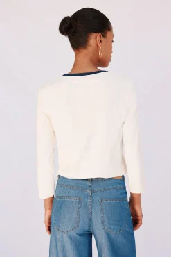 Cortefiel T-Shirts-Camiseta básica com botões dourados Ecru