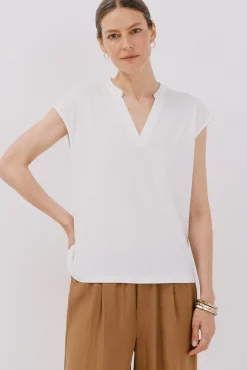 Cortefiel T-Shirts-Camiseta básica com gola mao negada Branco