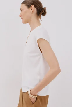 Cortefiel T-Shirts-Camiseta básica com gola mao negada Branco