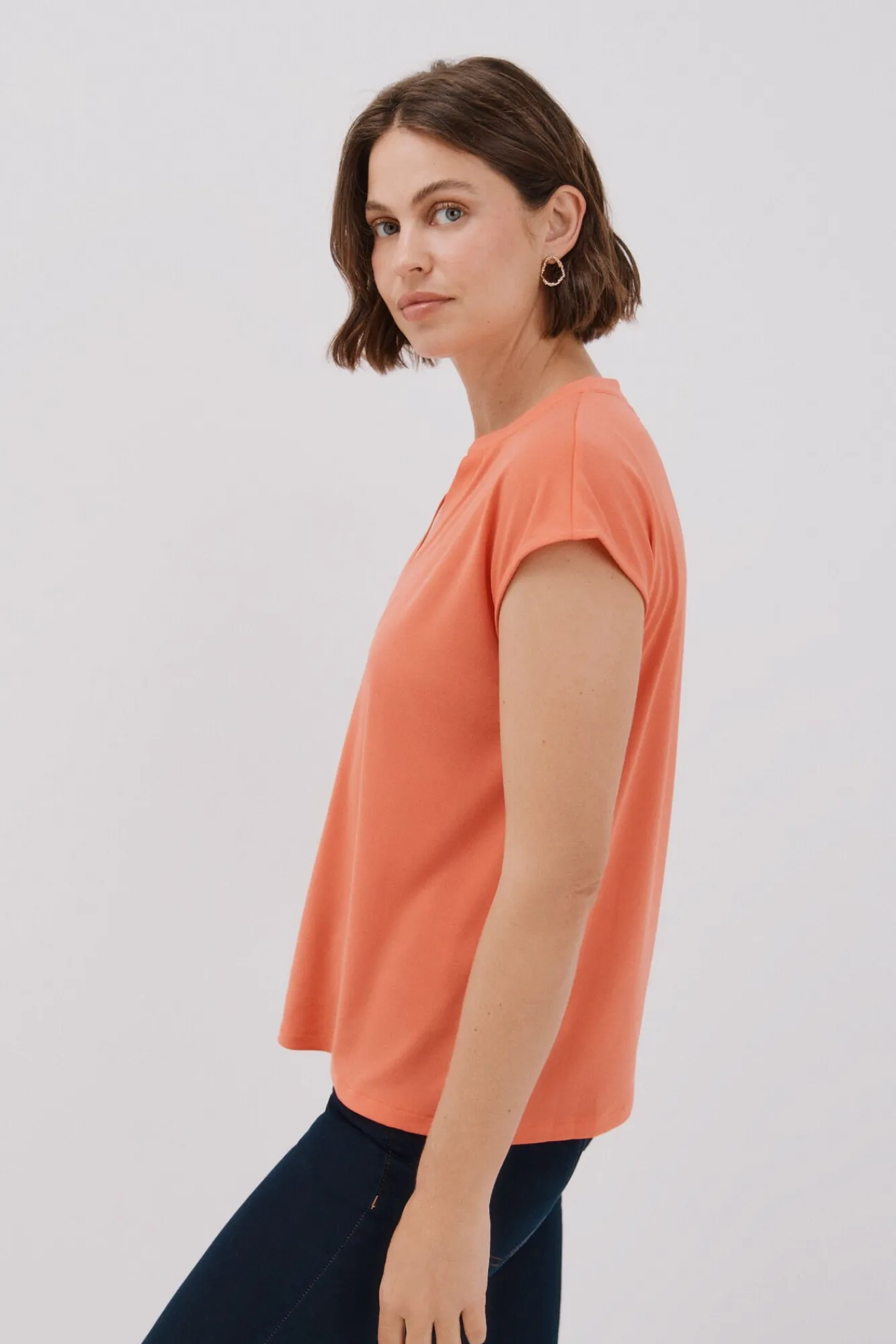 Cortefiel T-Shirts-Camiseta básica com gola mao negada Vermelho