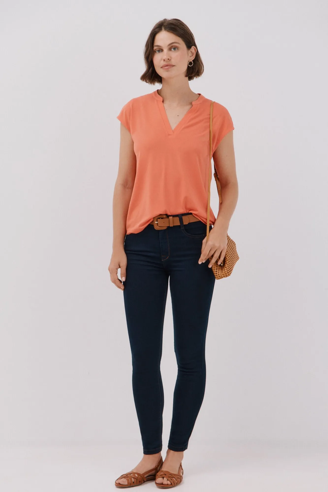 Cortefiel T-Shirts-Camiseta básica com gola mao negada Vermelho