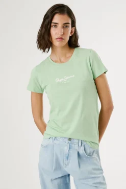 Pepe Jeans T-Shirts-Camiseta básica de manga curta com logo frontal verde