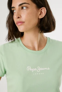 Pepe Jeans T-Shirts-Camiseta básica de manga curta com logo frontal verde