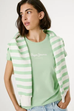 Pepe Jeans T-Shirts-Camiseta básica de manga curta com logo frontal verde