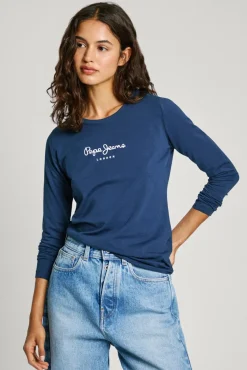 Pepe Jeans T-Shirts-Camiseta básica de manga comprida com logo frontal branco