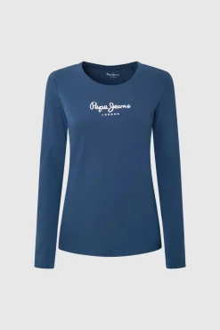 Pepe Jeans T-Shirts-Camiseta básica de manga comprida com logo frontal branco