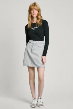 Pepe Jeans T-Shirts-Camiseta básica de manga comprida com logo frontal preto