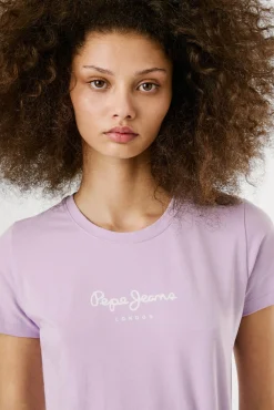 Pepe Jeans T-Shirts-Camiseta básica de manga curta com logo frontal rosa