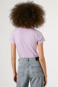 Pepe Jeans T-Shirts-Camiseta básica de manga curta com logo frontal rosa