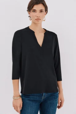 Cortefiel T-Shirts-Camiseta básica decote mandarim Preto