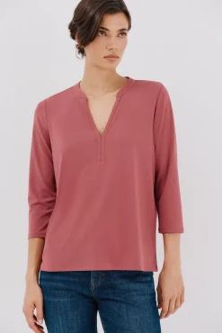 Cortefiel T-Shirts-Camiseta básica decote mandarim Subiu