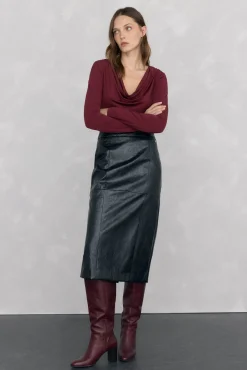 Pedro del Hierro T-Shirts-Camiseta com decote drapeado Bordeaux