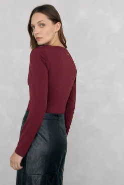 Pedro del Hierro T-Shirts-Camiseta com decote drapeado Bordeaux