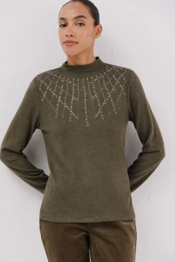 Cortefiel T-Shirts-Camiseta com detalhe de strass Verde