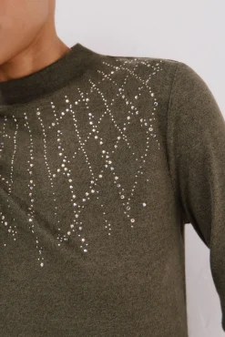 Cortefiel T-Shirts-Camiseta com detalhe de strass Verde