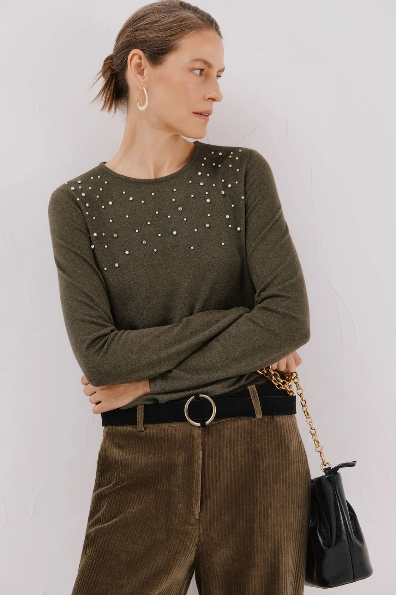 Cortefiel T-Shirts-Camiseta com detalhes em pérola e strass Verde