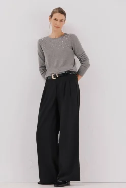 Cortefiel T-Shirts-Camiseta com detalhes em pérola e strass Cinzento