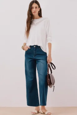 Cortefiel T-Shirts-Camiseta com detalhes em renda floral Branco