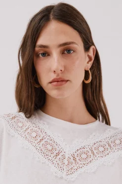 Cortefiel T-Shirts-Camiseta com detalhes em renda floral Branco