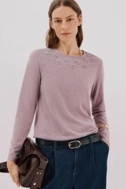 Cortefiel T-Shirts-Camiseta com detalhes em strass Roxo