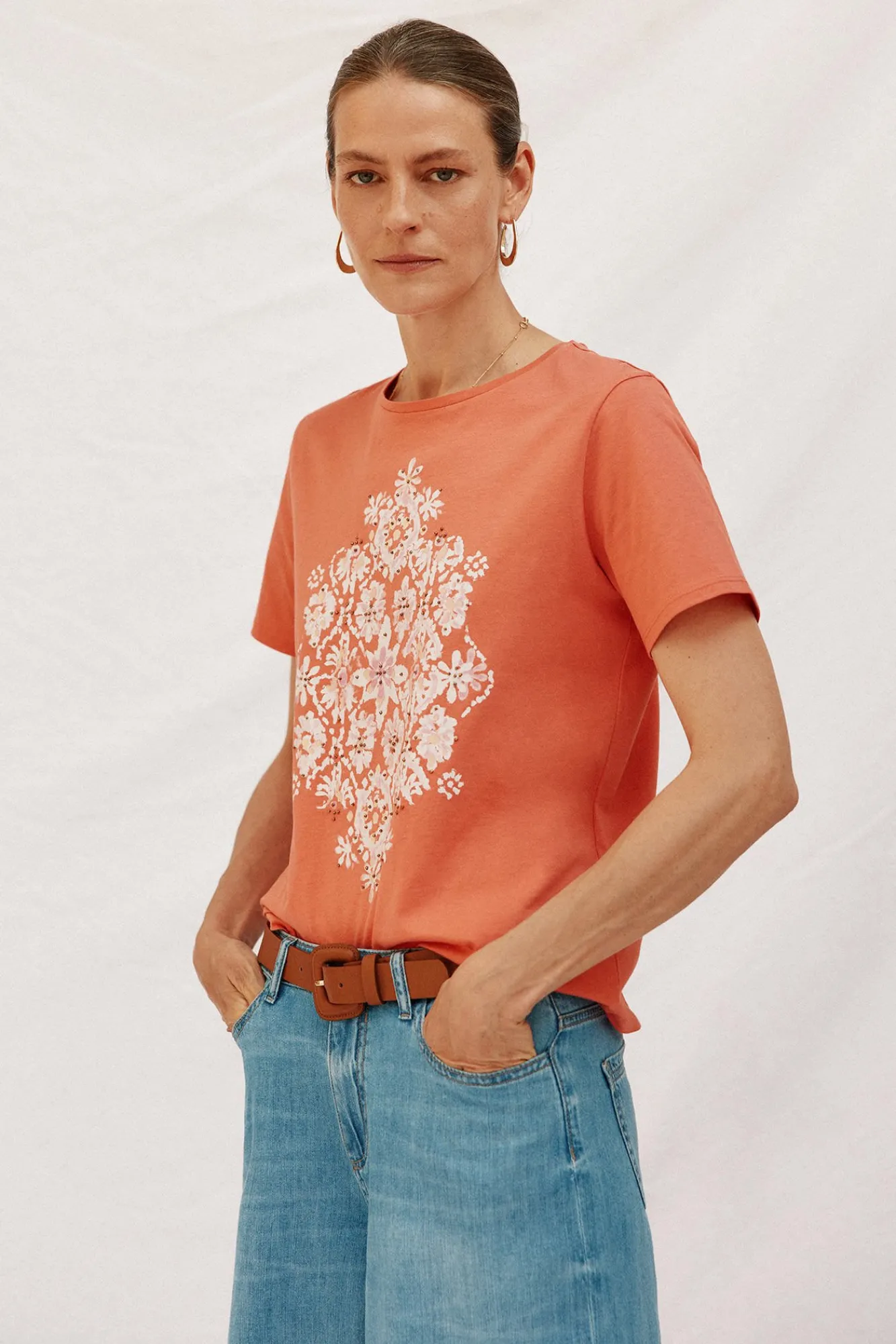 Cortefiel T-Shirts-Camiseta com estampado posicional Laranja