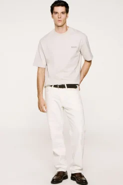 Selected T-Shirts-Camiseta com logo de T-shirt de manga curta Cinzento