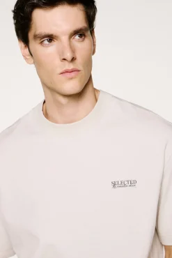 Selected T-Shirts-Camiseta com logo de T-shirt de manga curta Cinzento