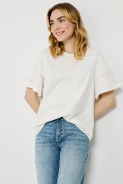 Vila T-Shirts-Camiseta de algodão orgânico com vazados Branco